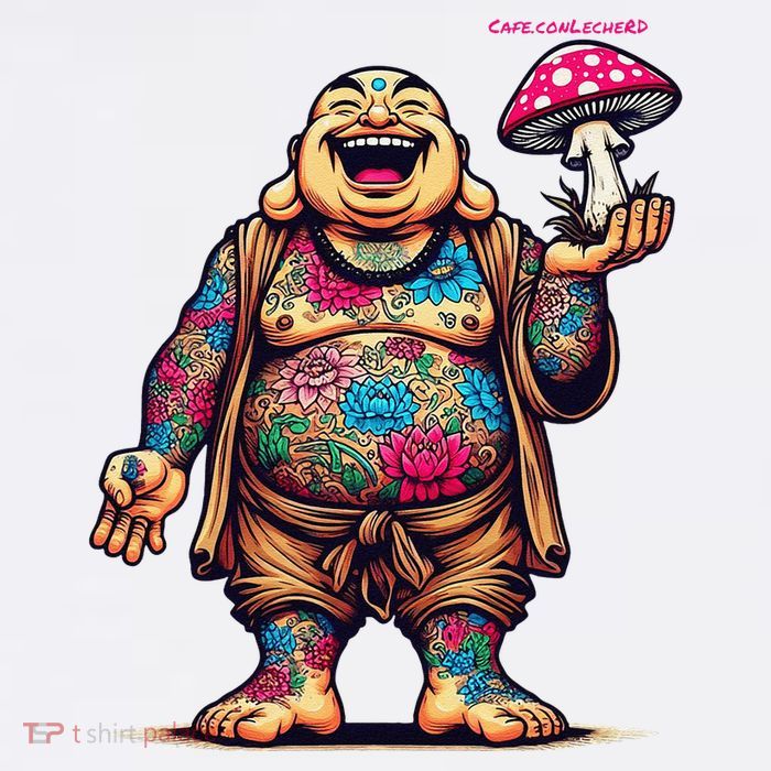 Tattooed Laughing Monk With A Mushroom Poster