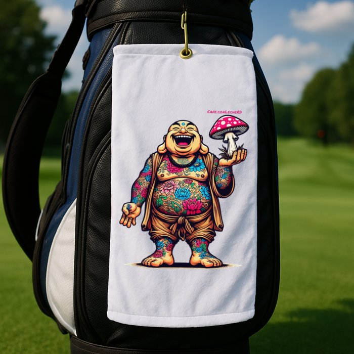 Tattooed Laughing Monk With A Mushroom Golf Towel