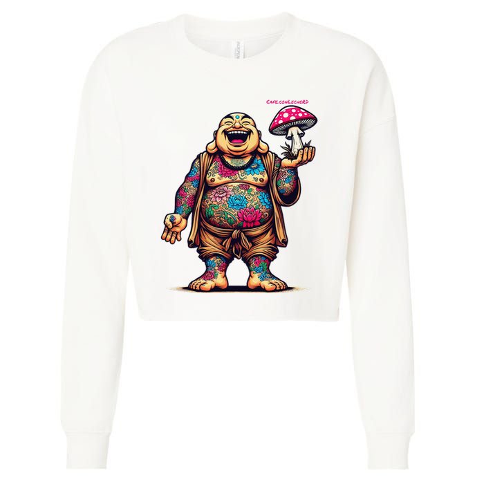 Tattooed Laughing Monk With A Mushroom Cropped Pullover Crew