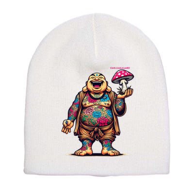 Tattooed Laughing Monk With A Mushroom Short Acrylic Beanie