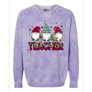 Teacher Leopard Merry Christmas Teacher Gnomes Xmeaningful Giftmas Great Gift Colorblast Crewneck Sweatshirt