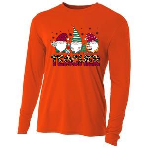 Teacher Leopard Merry Christmas Teacher Gnomes Xmeaningful Giftmas Great Gift Cooling Performance Long Sleeve Crew