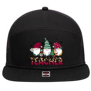 Teacher Leopard Merry Christmas Teacher Gnomes Xmeaningful Giftmas Great Gift 7 Panel Mesh Trucker Snapback Hat