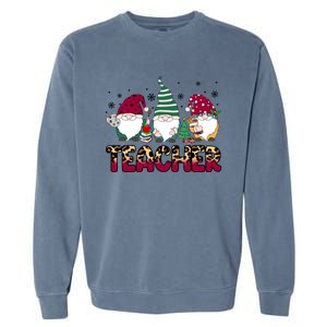 Teacher Leopard Merry Christmas Teacher Gnomes Xmeaningful Giftmas Great Gift Garment-Dyed Sweatshirt