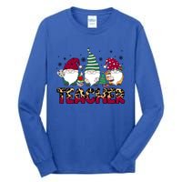 Teacher Leopard Merry Christmas Teacher Gnomes Xmeaningful Giftmas Great Gift Tall Long Sleeve T-Shirt