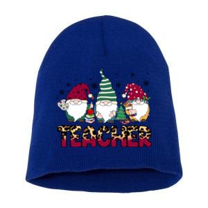 Teacher Leopard Merry Christmas Teacher Gnomes Xmeaningful Giftmas Great Gift Short Acrylic Beanie