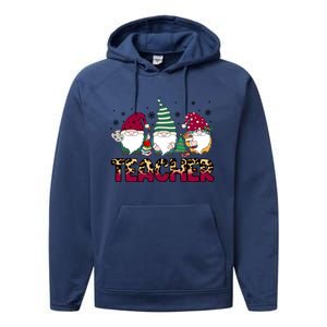 Teacher Leopard Merry Christmas Teacher Gnomes Xmeaningful Giftmas Great Gift Performance Fleece Hoodie