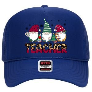 Teacher Leopard Merry Christmas Teacher Gnomes Xmeaningful Giftmas Great Gift High Crown Mesh Back Trucker Hat