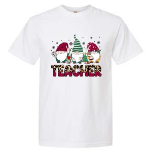 Teacher Leopard Merry Christmas Teacher Gnomes Xmeaningful Giftmas Great Gift Garment-Dyed Heavyweight T-Shirt