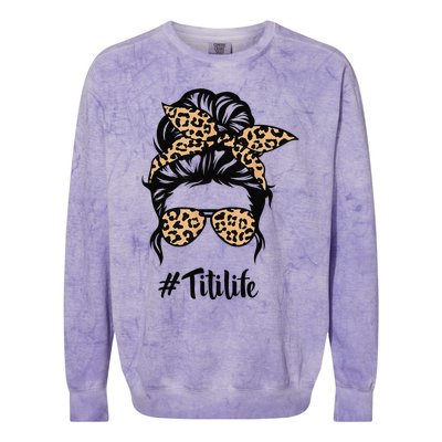 Titi Life Messy Bun Hair Bandana Leopard Print Mother's Day Colorblast Crewneck Sweatshirt