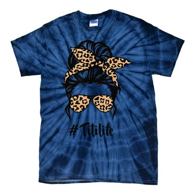 Titi Life Messy Bun Hair Bandana Leopard Print Mother's Day Tie-Dye T-Shirt