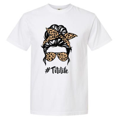 Titi Life Messy Bun Hair Bandana Leopard Print Mother's Day Garment-Dyed Heavyweight T-Shirt