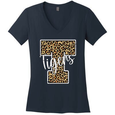 Tigers Leopard Mascot Women's V-Neck T-Shirt
