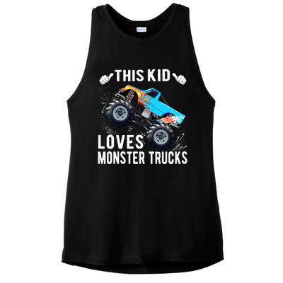 This Loves Monster Trucks Boys And Girls Gift Ladies PosiCharge Tri-Blend Wicking Tank