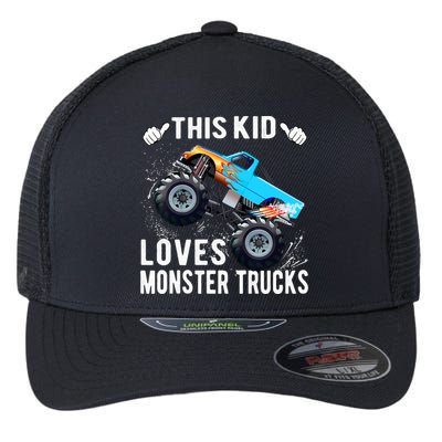 This Loves Monster Trucks Boys And Girls Gift Flexfit Unipanel Trucker Cap