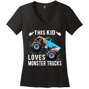 This Loves Monster Trucks Boys And Girls Gift Women's V-Neck T-Shirt