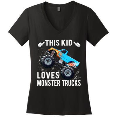 This Loves Monster Trucks Boys And Girls Gift Women's V-Neck T-Shirt