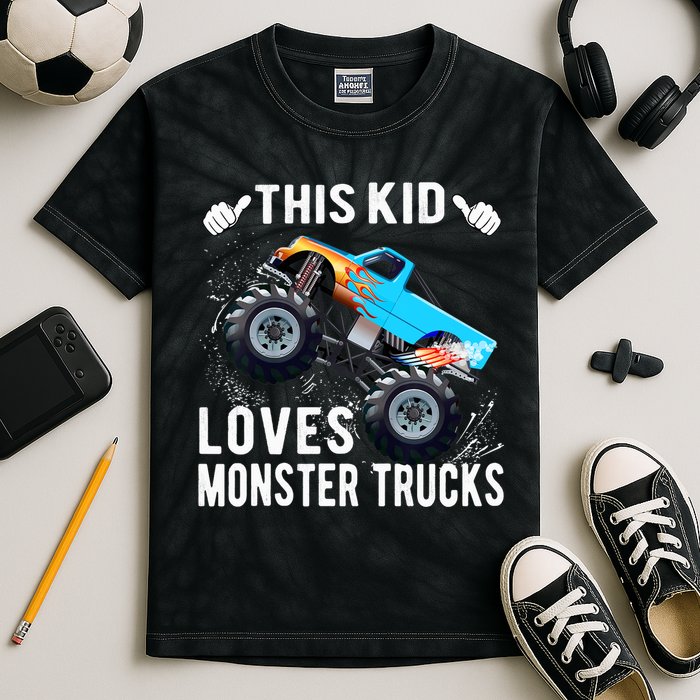 This Loves Monster Trucks Boys And Girls Gift Kids Tie-Dye T-Shirt