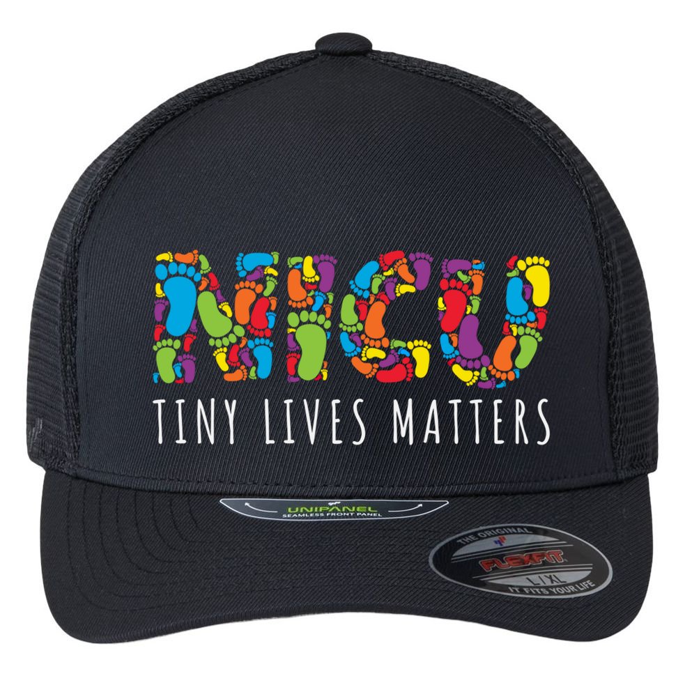 Tiny Lives Matters My Nicu Hero Prematurity Awareness Great Gift Flexfit Unipanel Trucker Cap