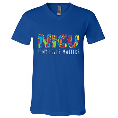 Tiny Lives Matters My Nicu Hero Prematurity Awareness Great Gift V-Neck T-Shirt