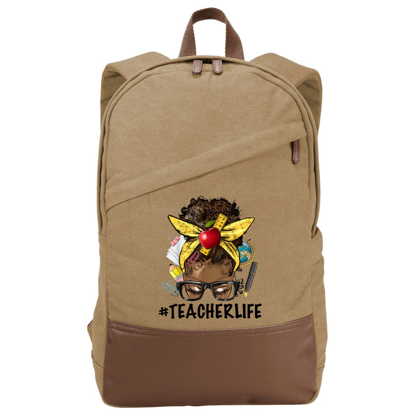 Teacher Life Messy Bun Afro Teacher African American Educate Cotton Canvas Backpack