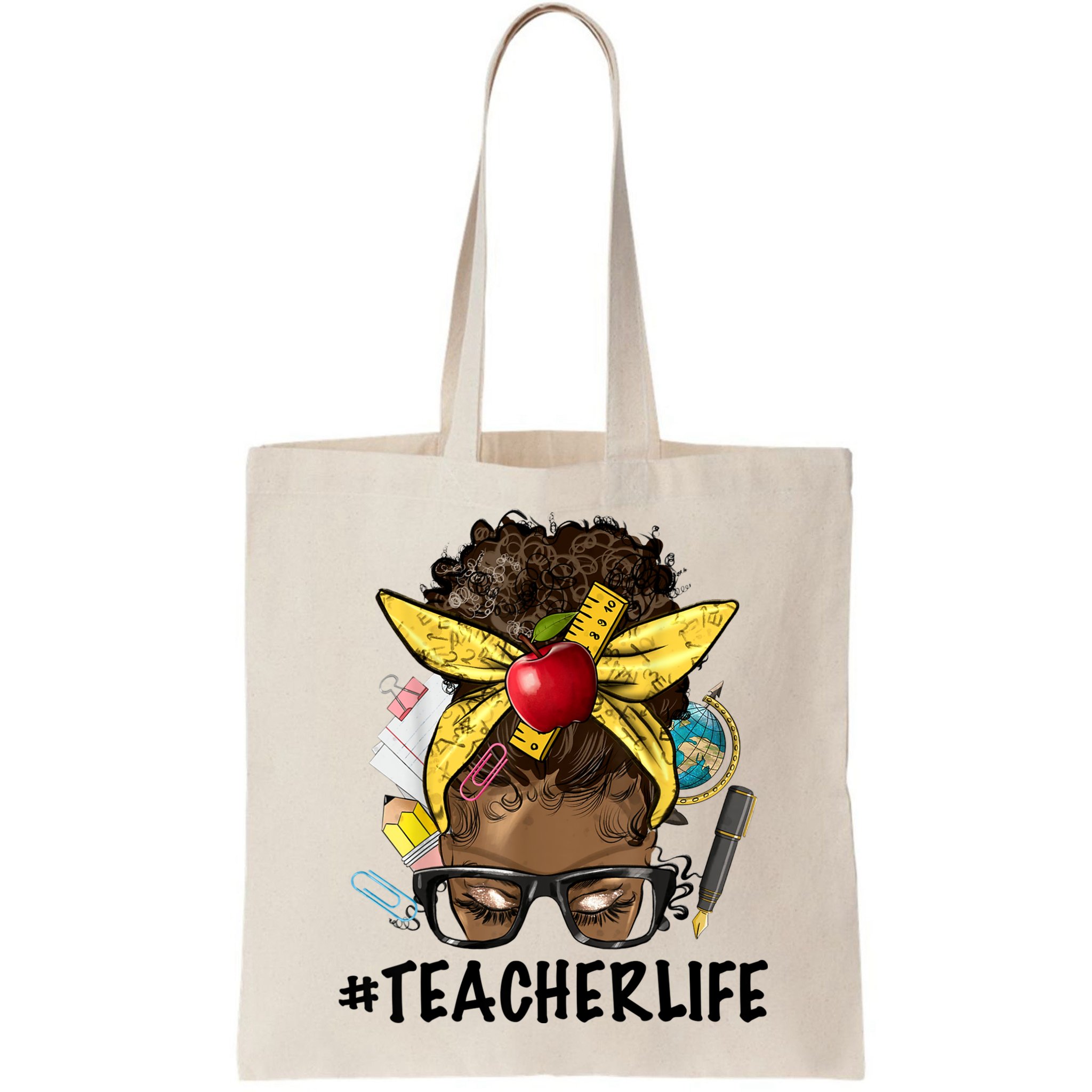 Teacher Life Messy Bun Afro Teacher African American Educate Bag