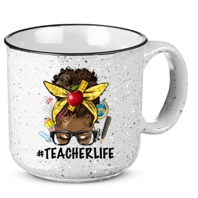 Teacher Life Messy Bun Afro Teacher African American Educate 15oz Campfire Ceramic Mug