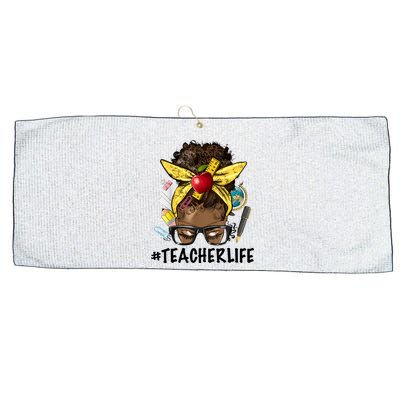 Teacher Life Messy Bun Afro Teacher African American Educate Large Microfiber Waffle Golf Towel