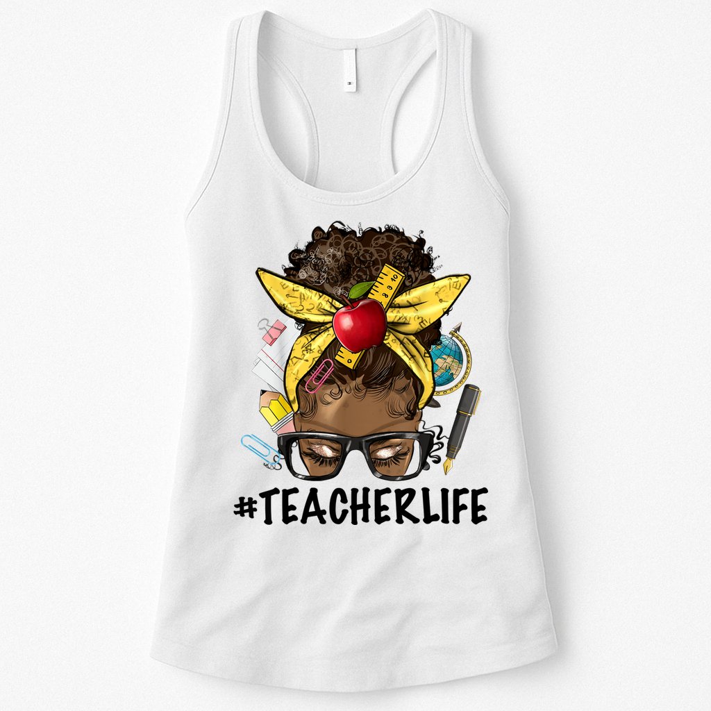 Teacher Life Messy Bun Afro Teacher African American Educate Womens Tank Top