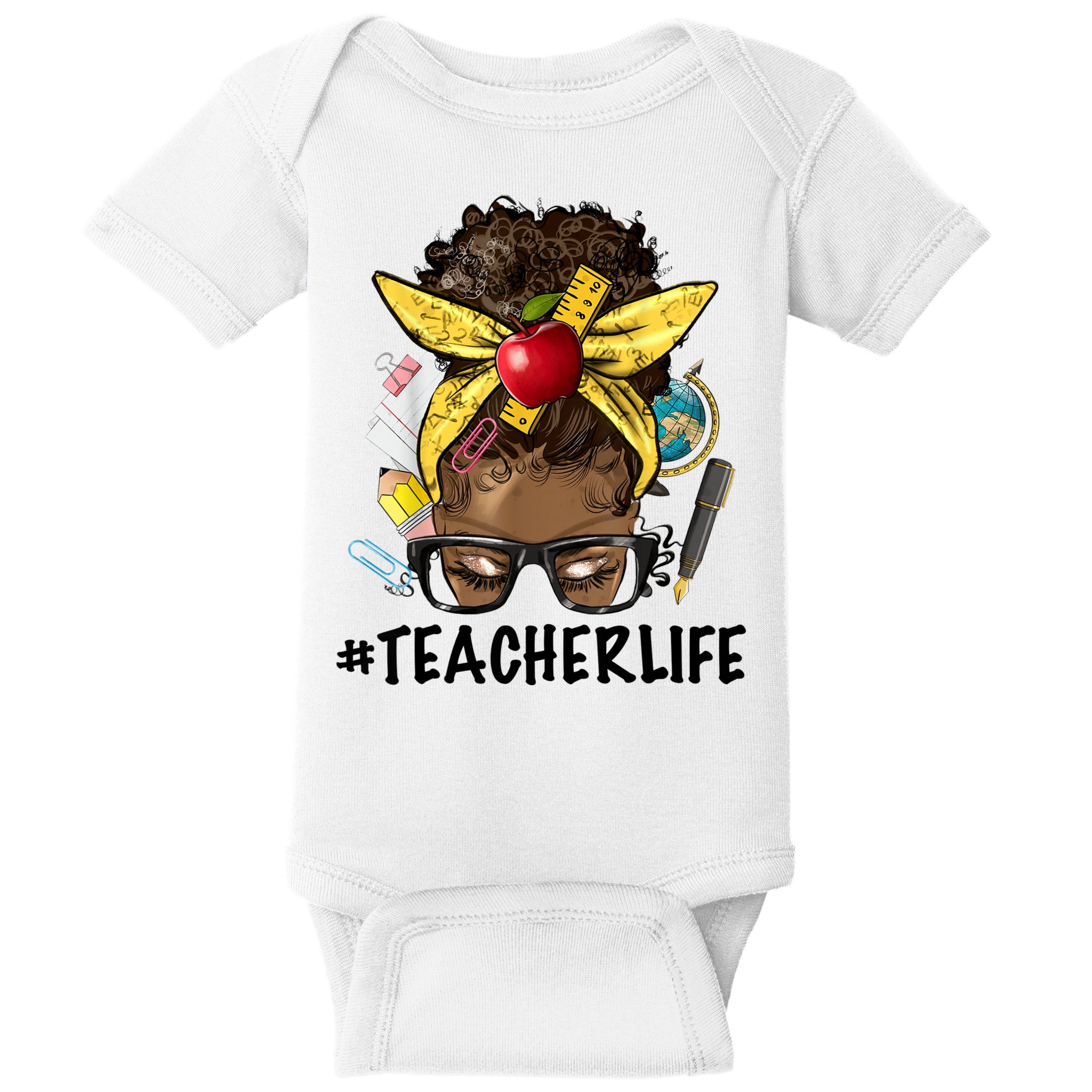 Teacher Life Messy Bun Afro Teacher African American Educate Baby Bodysuit