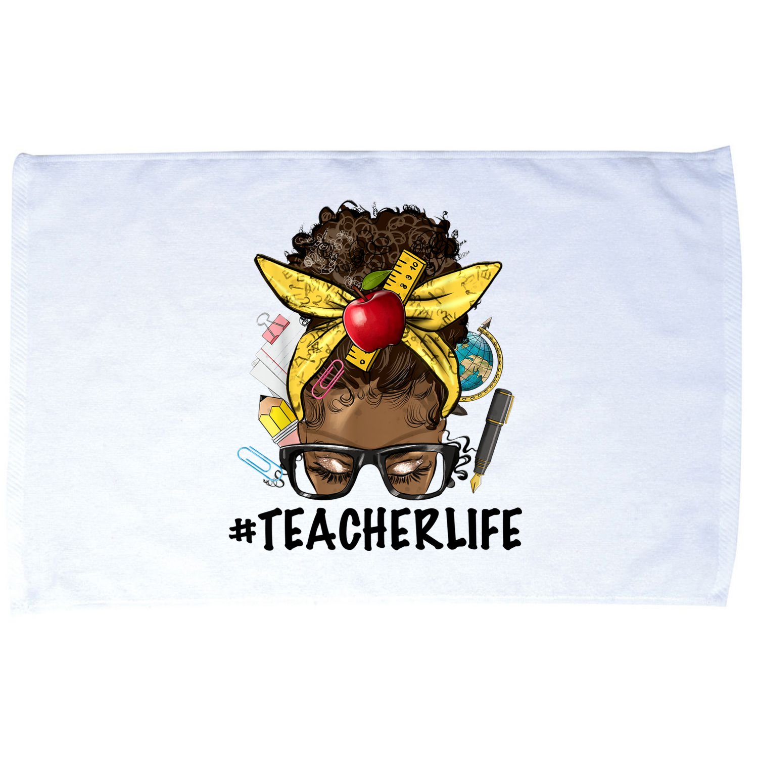 Teacher Life Messy Bun Afro Teacher African American Educate Microfiber Hand Towel