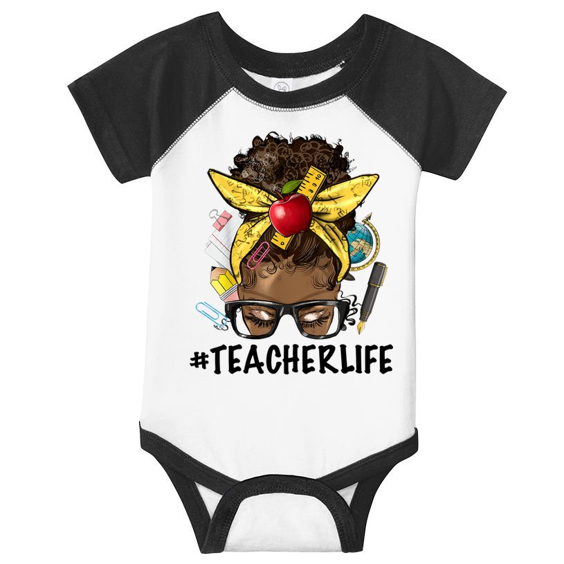 Teacher Life Messy Bun Afro Teacher African American Educate Infant Baby Jersey Bodysuit