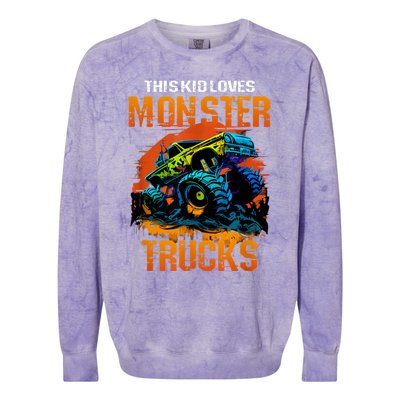 This Loves Monster Trucks Monster Truck Colorblast Crewneck Sweatshirt