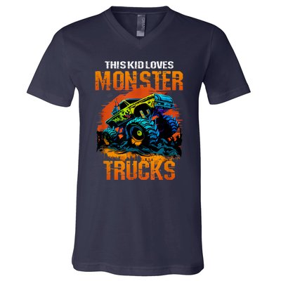 This Loves Monster Trucks Monster Truck V-Neck T-Shirt