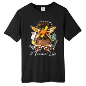 Teacher Life Messy Bun Afro Teacher American Thanksgiving Tall Fusion ChromaSoft Performance T-Shirt