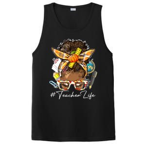 Teacher Life Messy Bun Afro Teacher American Thanksgiving PosiCharge Competitor Tank