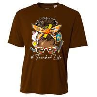 Teacher Life Messy Bun Afro Teacher American Thanksgiving Cooling Performance Crew T-Shirt