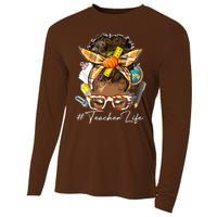 Teacher Life Messy Bun Afro Teacher American Thanksgiving Cooling Performance Long Sleeve Crew