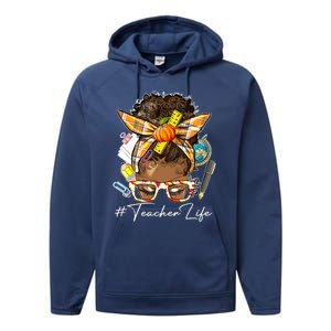 Teacher Life Messy Bun Afro Teacher American Thanksgiving Performance Fleece Hoodie