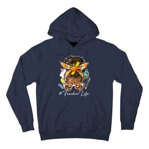 Teacher Life Messy Bun Afro Teacher American Thanksgiving Tall Hoodie