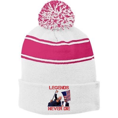 Trump Legends Never Die Fight Trump Assassination Attempt Stripe Pom Pom Beanie