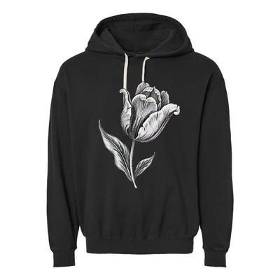 Tulips Lover On Black And White Tulip Flower Garment-Dyed Fleece Hoodie