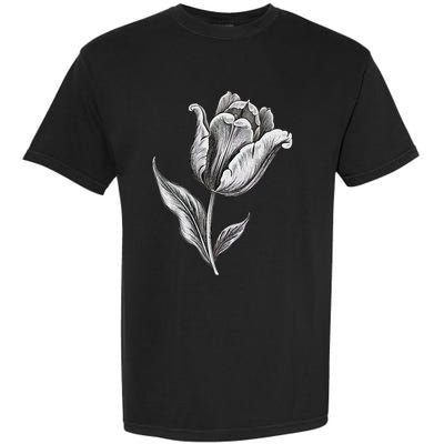 Tulips Lover On Black And White Tulip Flower Garment-Dyed Heavyweight T-Shirt