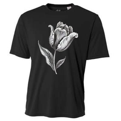 Tulips Lover On Black And White Tulip Flower Cooling Performance Crew T-Shirt