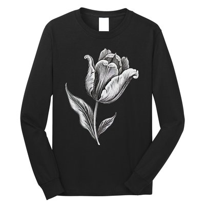 Tulips Lover On Black And White Tulip Flower Long Sleeve Shirt