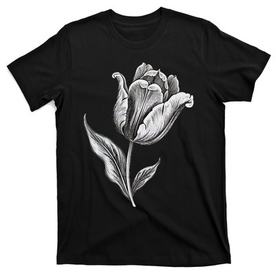 Tulips Lover On Black And White Tulip Flower T-Shirt