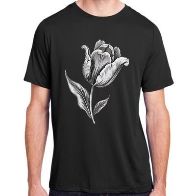 Tulips Lover On Black And White Tulip Flower Adult ChromaSoft Performance T-Shirt