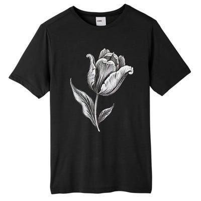 Tulips Lover On Black And White Tulip Flower Tall Fusion ChromaSoft Performance T-Shirt