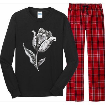 Tulips Lover On Black And White Tulip Flower Long Sleeve Pajama Set