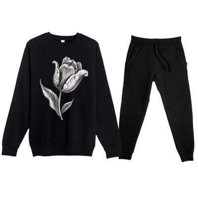 Tulips Lover On Black And White Tulip Flower Premium Crewneck Sweatsuit Set